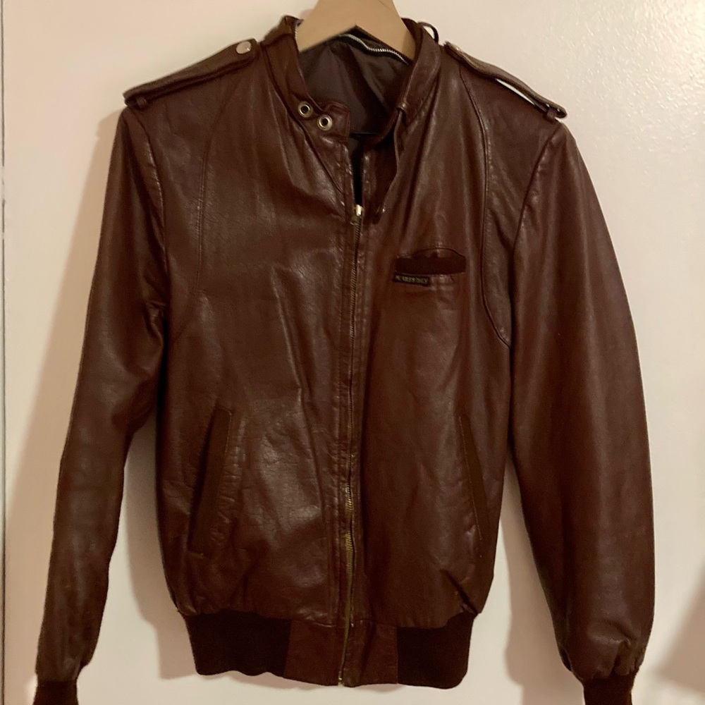 Members Only Brown Leather Bomber Jacket Small/Medium